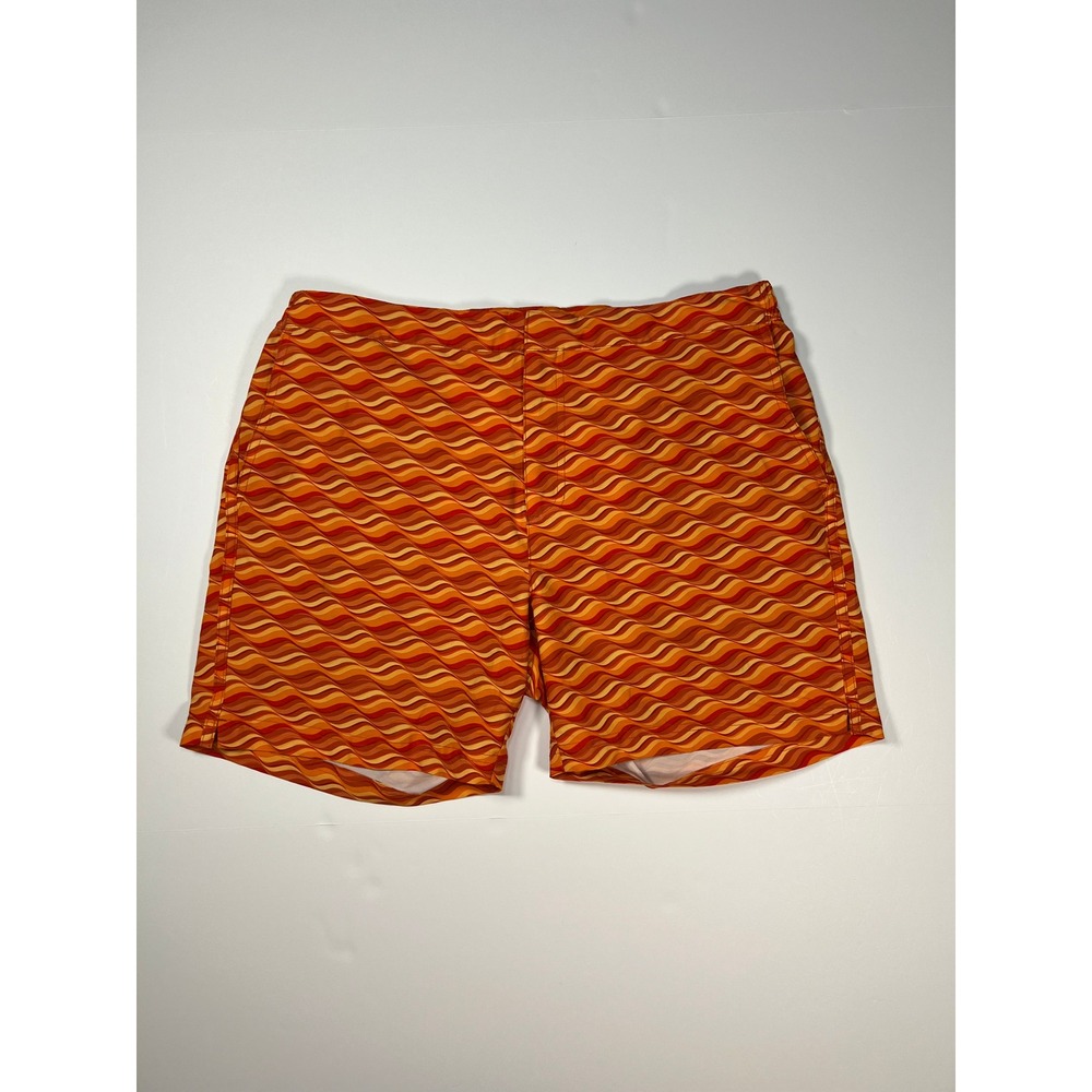 Fair Harbor Sextant Trunk Mens 34 Orange Retro Wave BreezeKnit Liner Swim Shorts